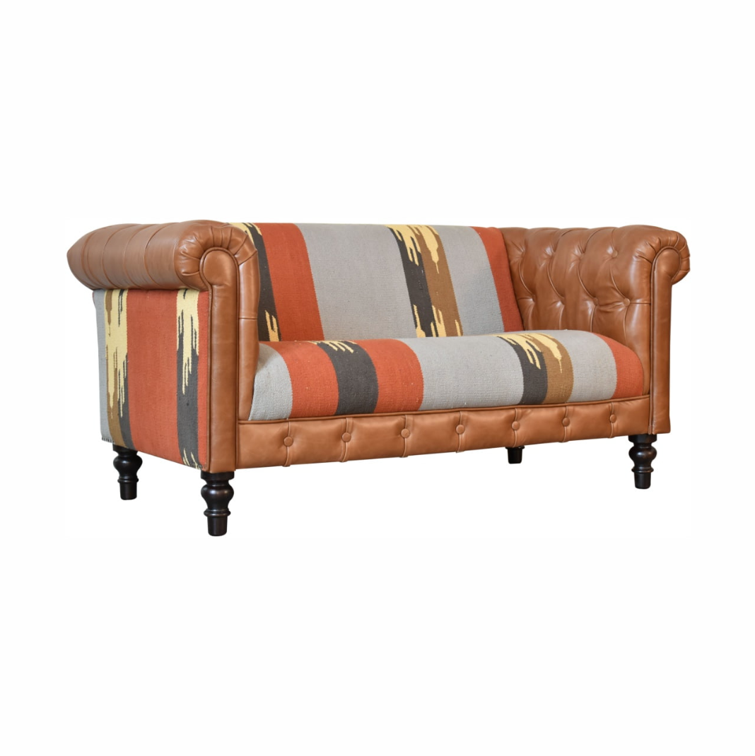 Heritage Collection Durrie & Leather Mixed 2 Seater Chesterfield Sofa