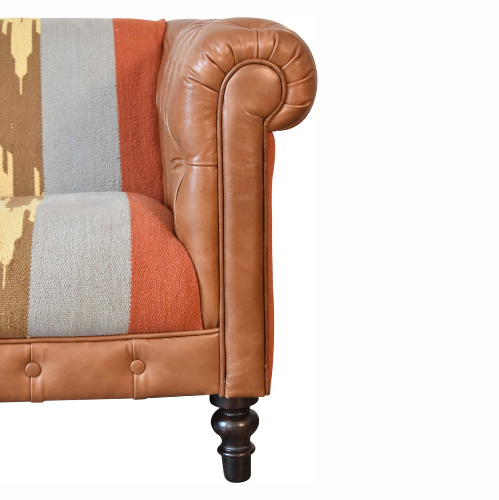 Heritage Collection Durrie & Leather Mixed 2 Seater Chesterfield Sofa
