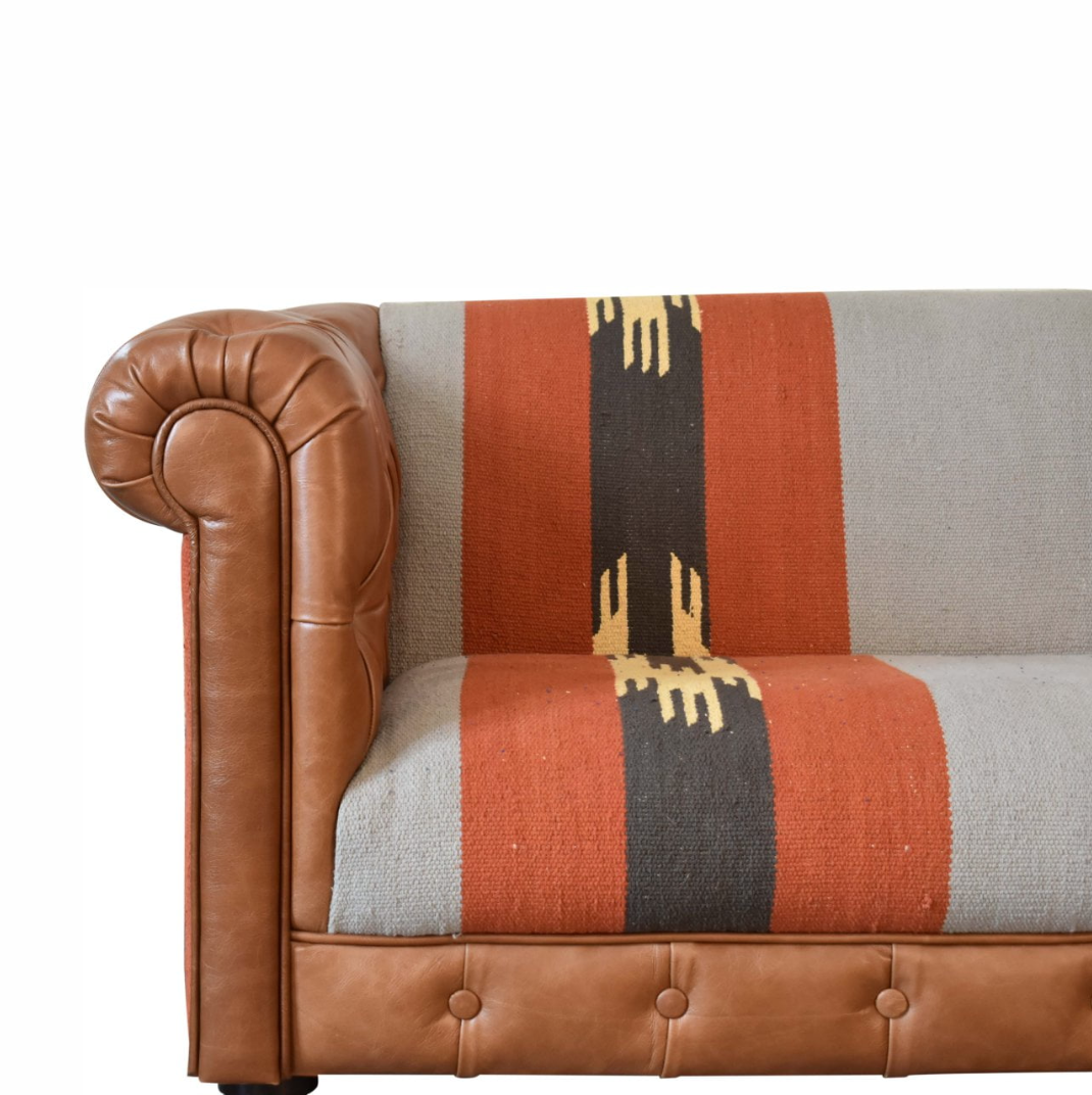 Heritage Collection Durrie & Leather Mixed 2 Seater Chesterfield Sofa