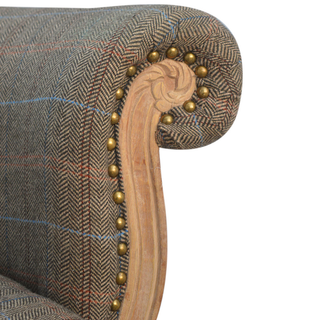 Heritage Collection Multi Tweed Studded Carved Statement Chair
