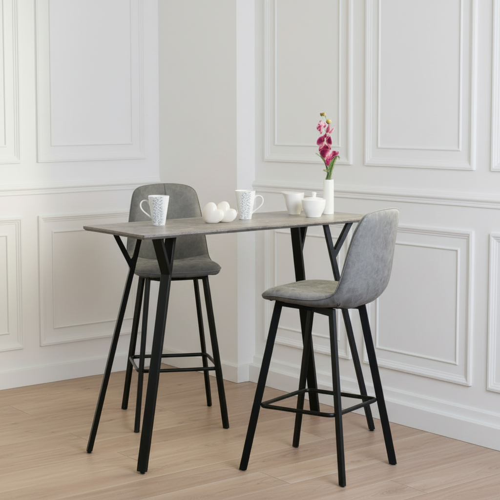 Concrete Effect Bar Table and Two Stools Set Home Essentials By Harry Christian