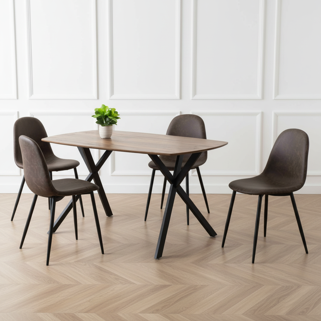 Wooden Dining Table with 4 Faux Brown Leather Chairs Home Essentials By Harry Christian Home