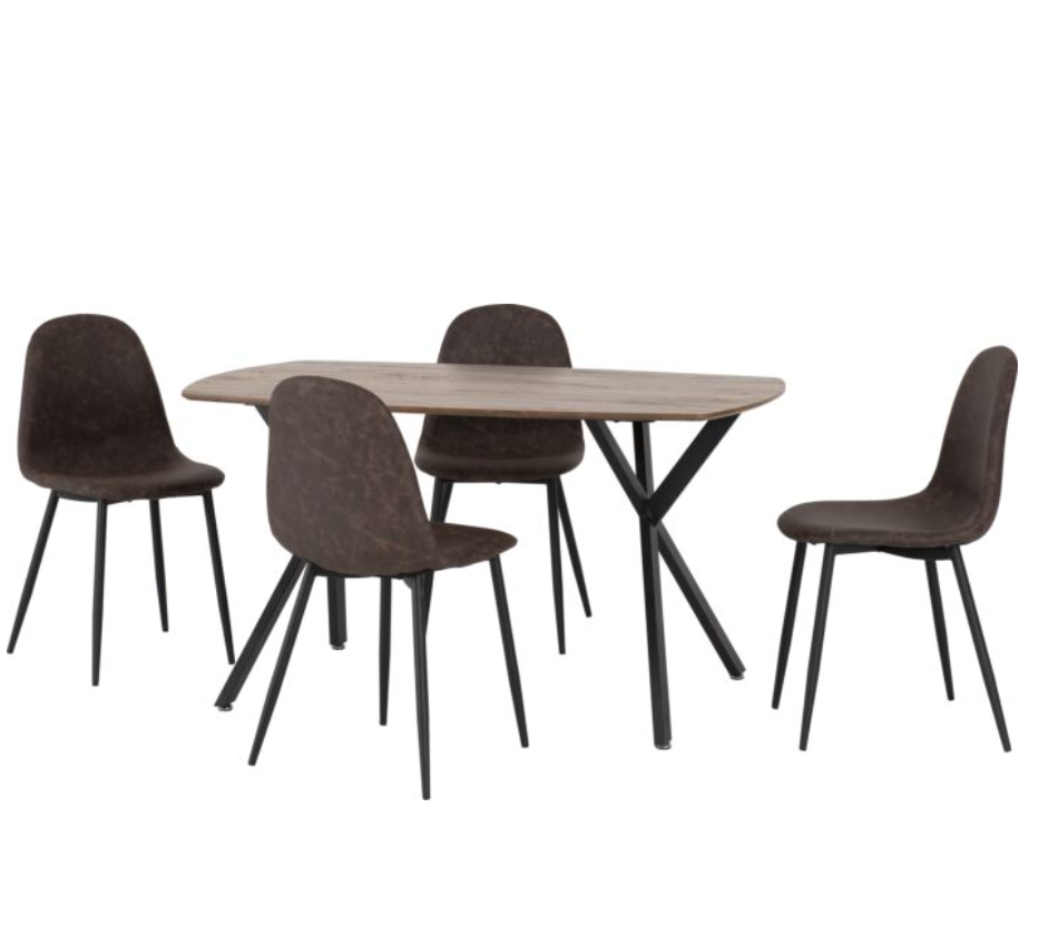 Wooden Dining Table with 4 Faux Brown Leather Chairs Home Essentials By Harry Christian Home