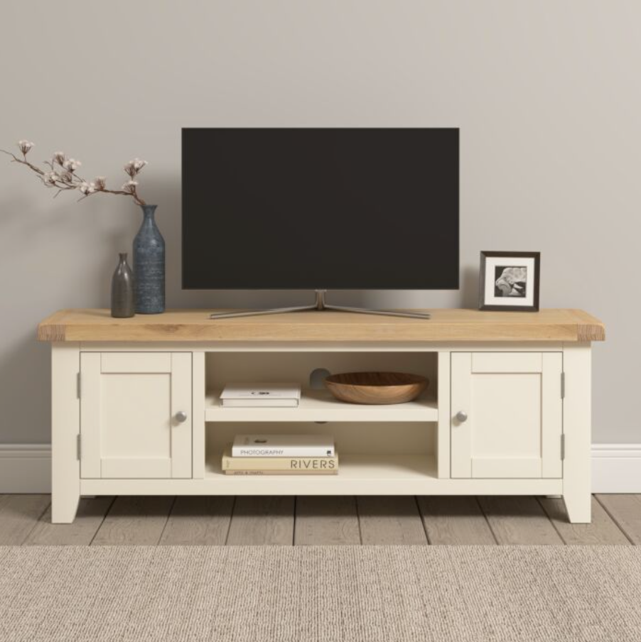 Windsor Straight TV Unit - Ivory/Oak