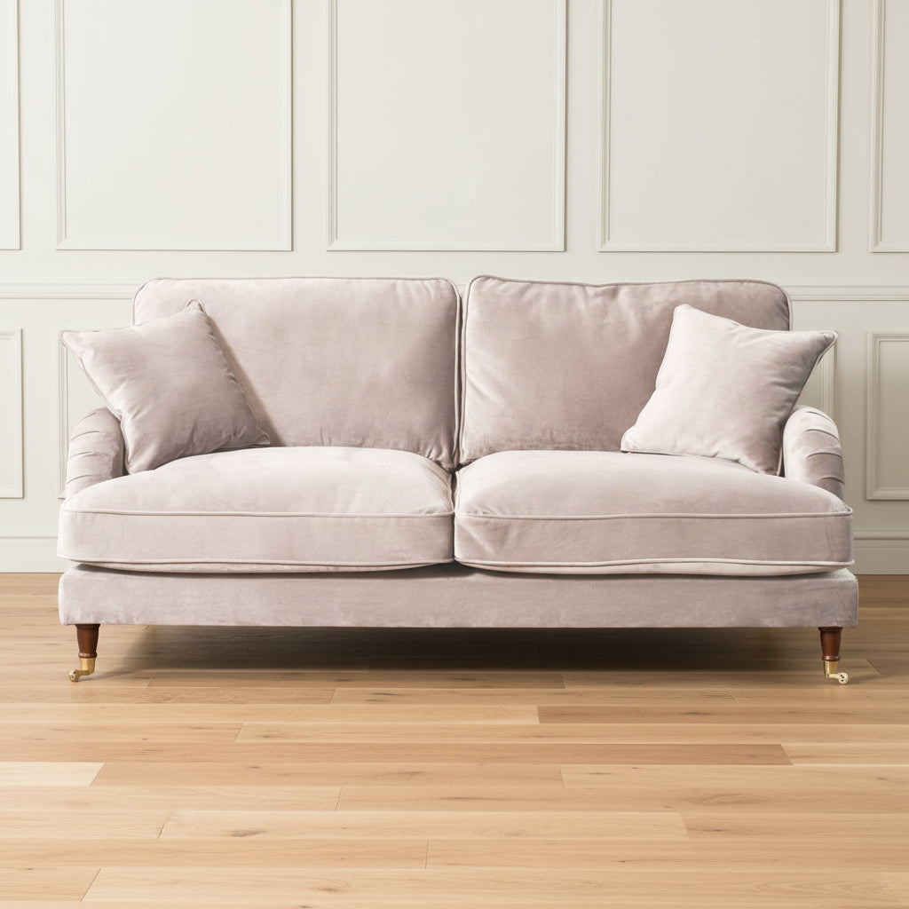Silver Velvet Upholstered 3 Seater Sofa