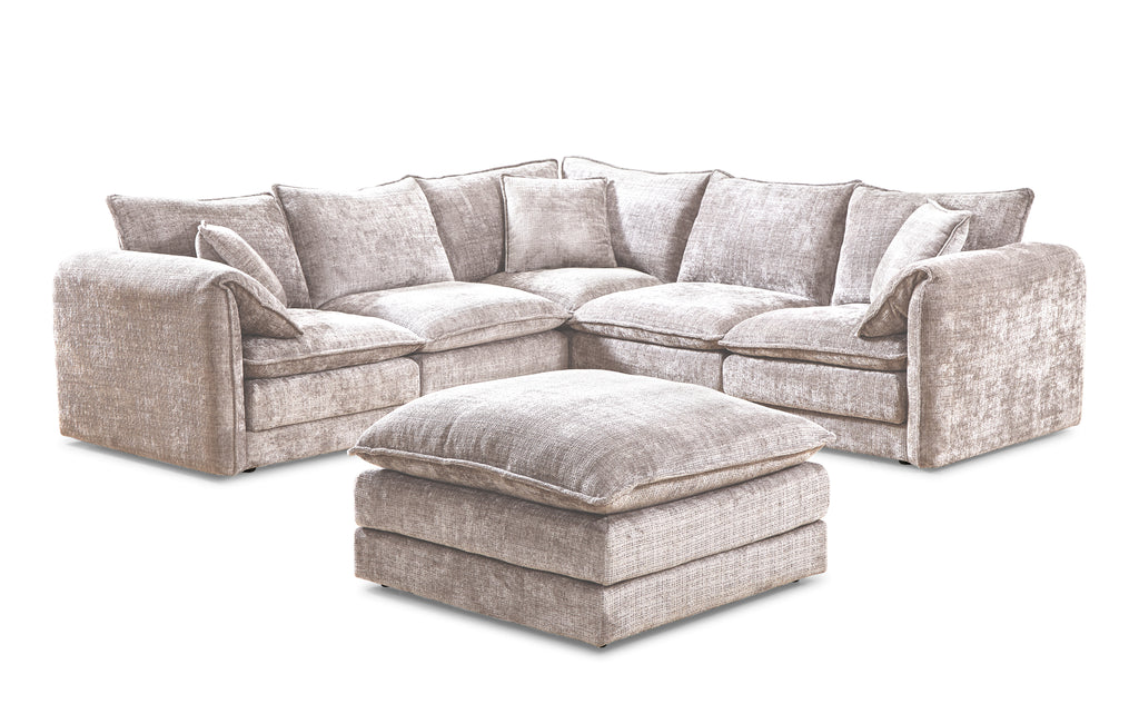 Solaya Large Corner Sofa + Footstool Set in Beige