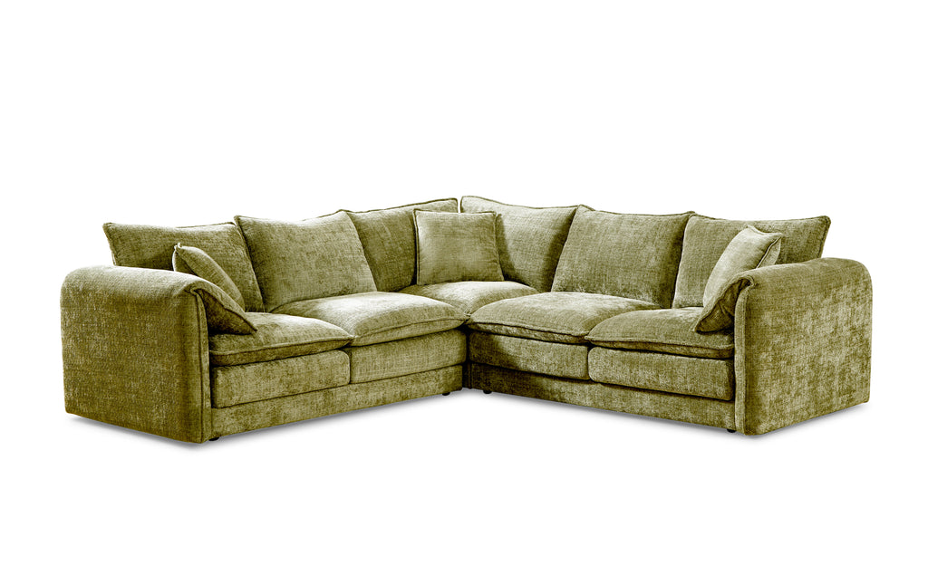 Solaya Large Corner Sofa + Footstool Set in Green