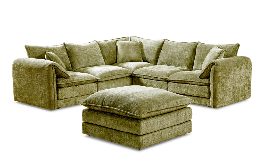 Solaya Large Corner Sofa + Footstool Set in Green