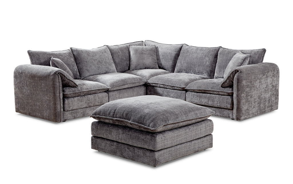 Solaya Large Corner Sofa + Footstool Set in Grey