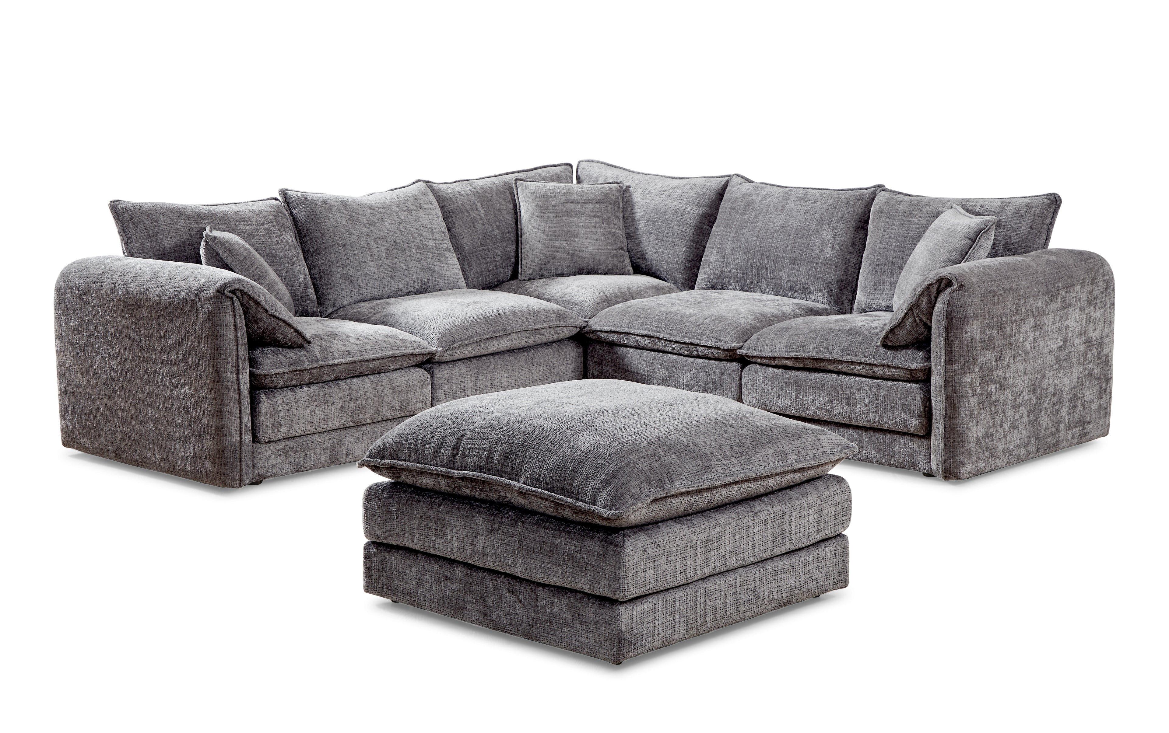 Solaya Large Corner Sofa + Footstool Set in Grey