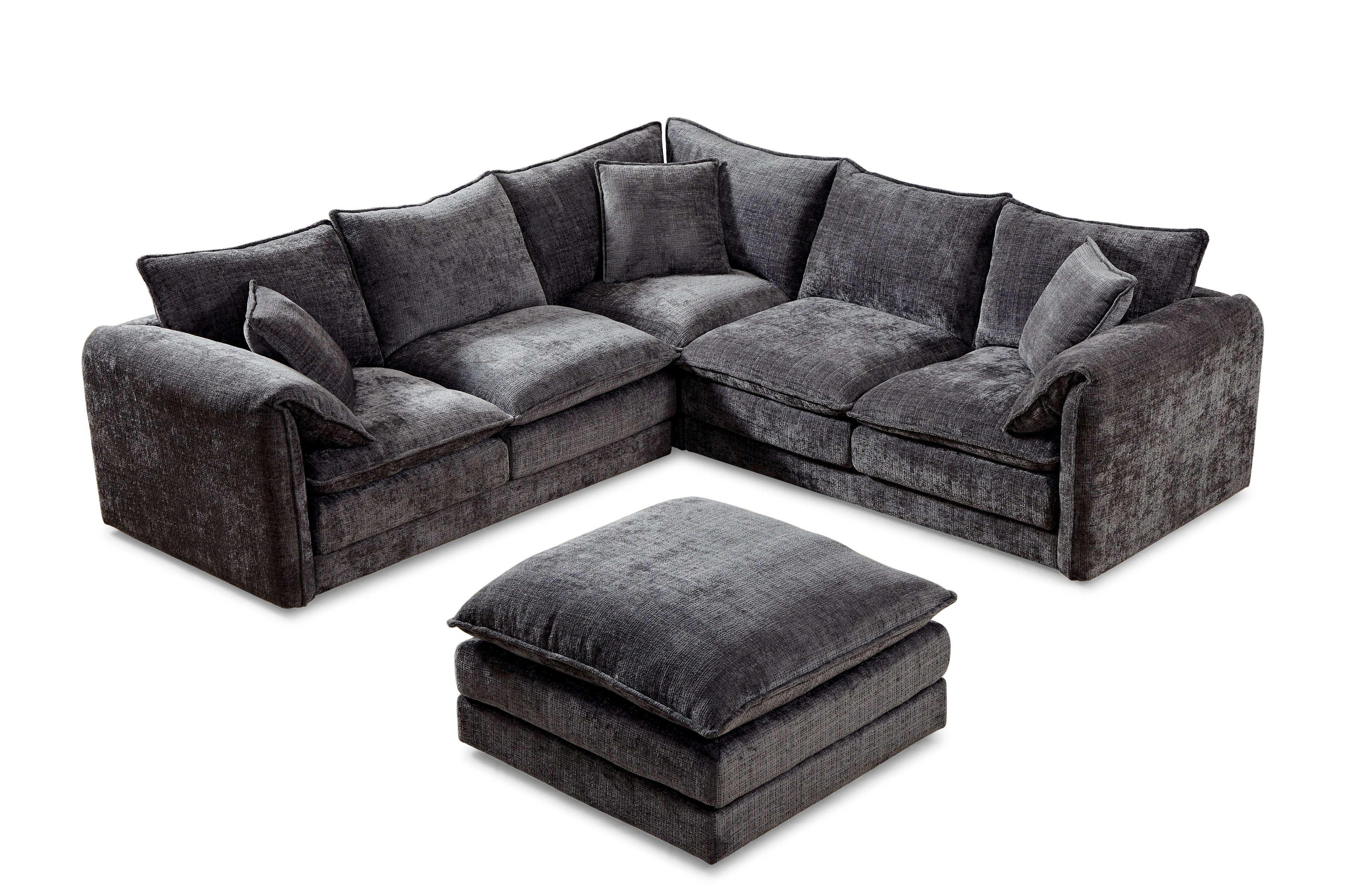 Solaya Large Corner Sofa + Footstool Set in Black