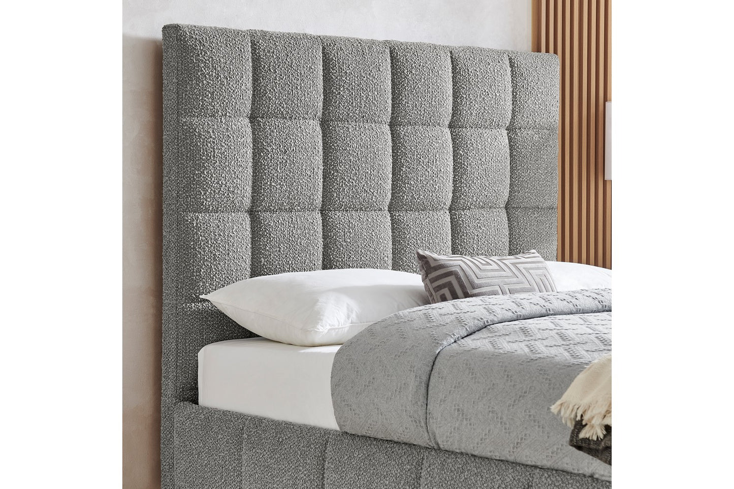 The Ritz Double Bed In Grey Boucle Upholstery