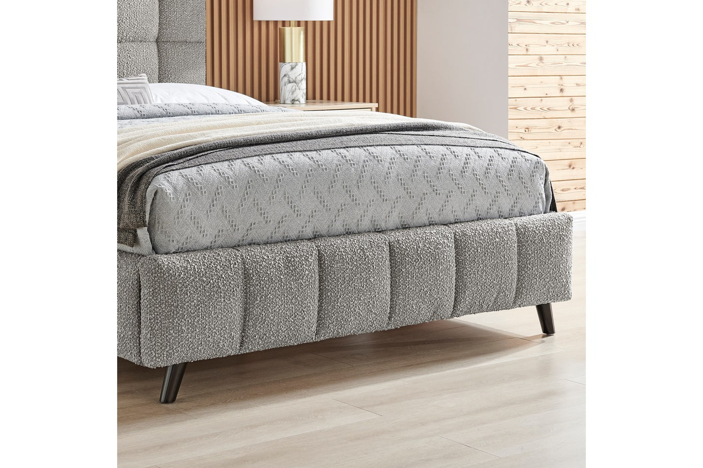 The Ritz Double Bed In Grey Boucle Upholstery