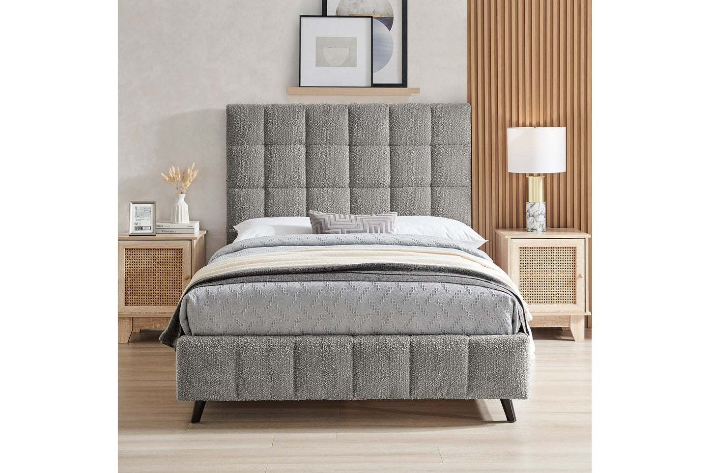 The Ritz Double Bed In Grey Boucle Upholstery