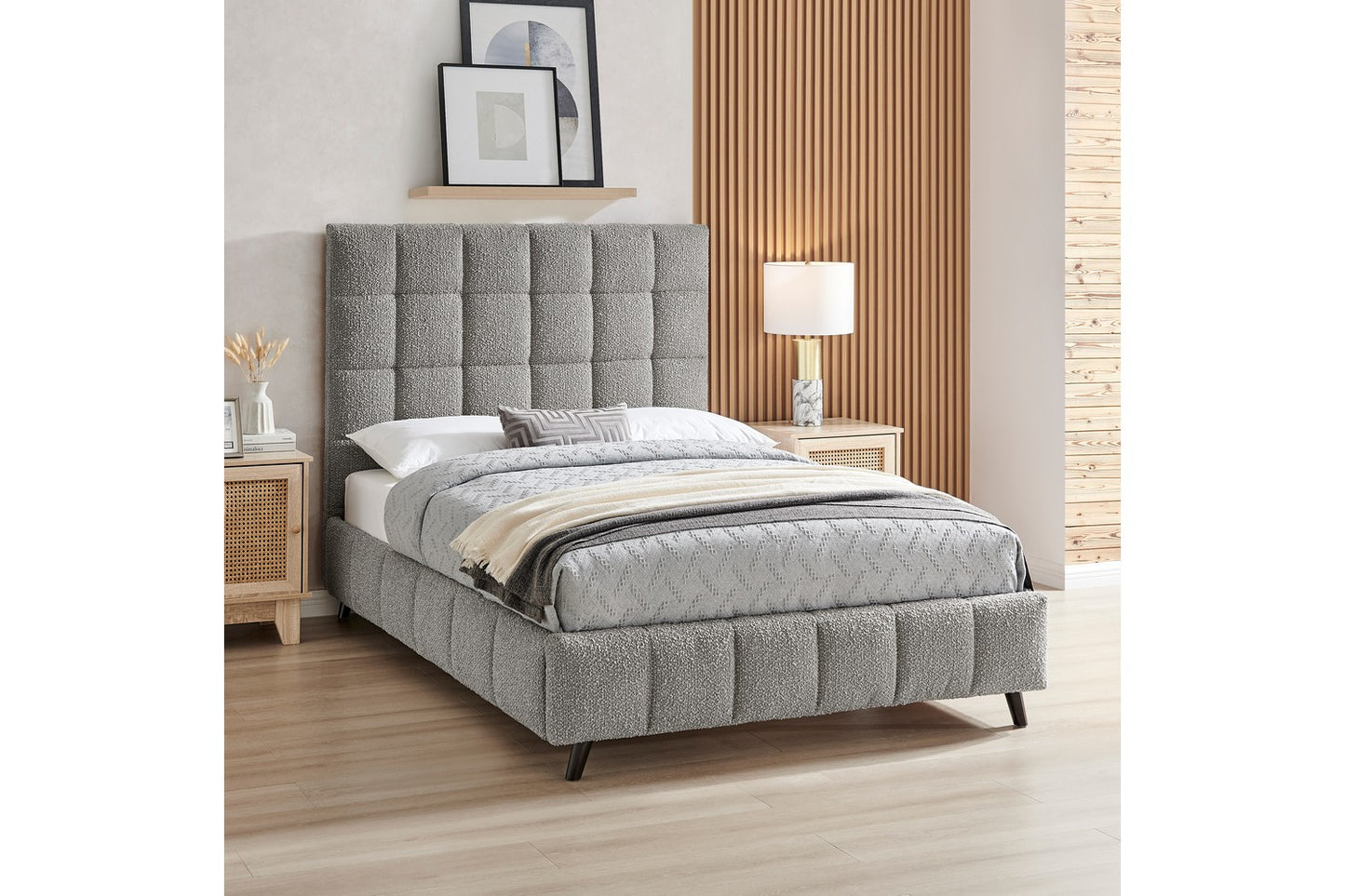 The Ritz Double Bed In Grey Boucle Upholstery