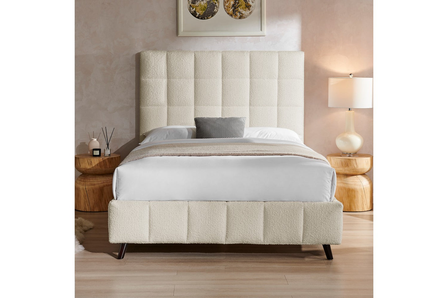 The Ritz Double Bed In Ivory Boucle Upholstery