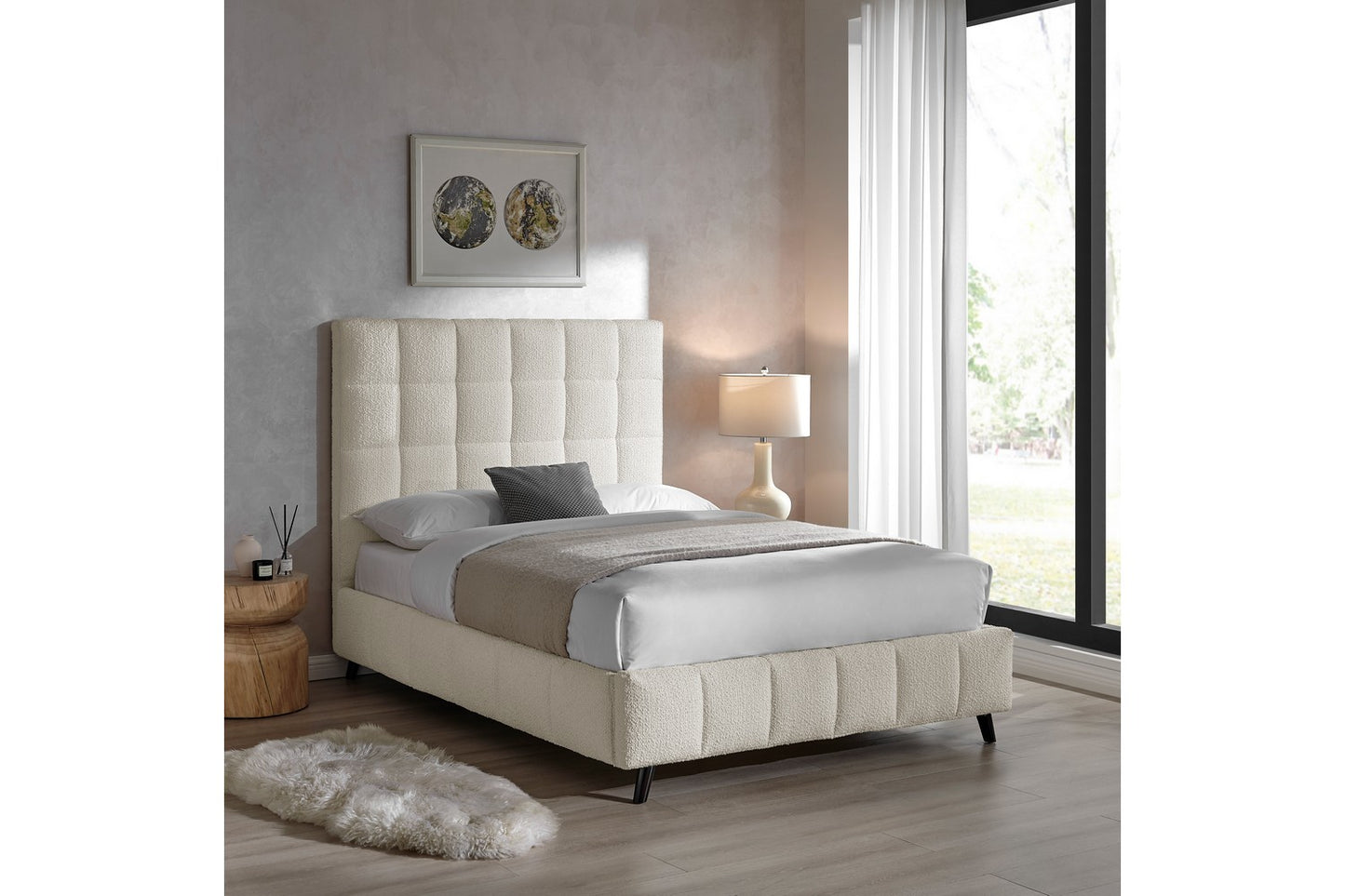 The Ritz Double Bed In Ivory Boucle Upholstery