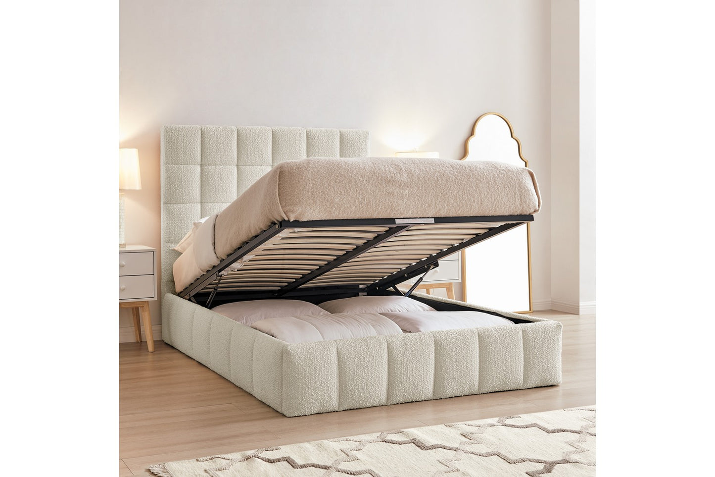 The Ritz Double Storage Bed In Ivory Boucle