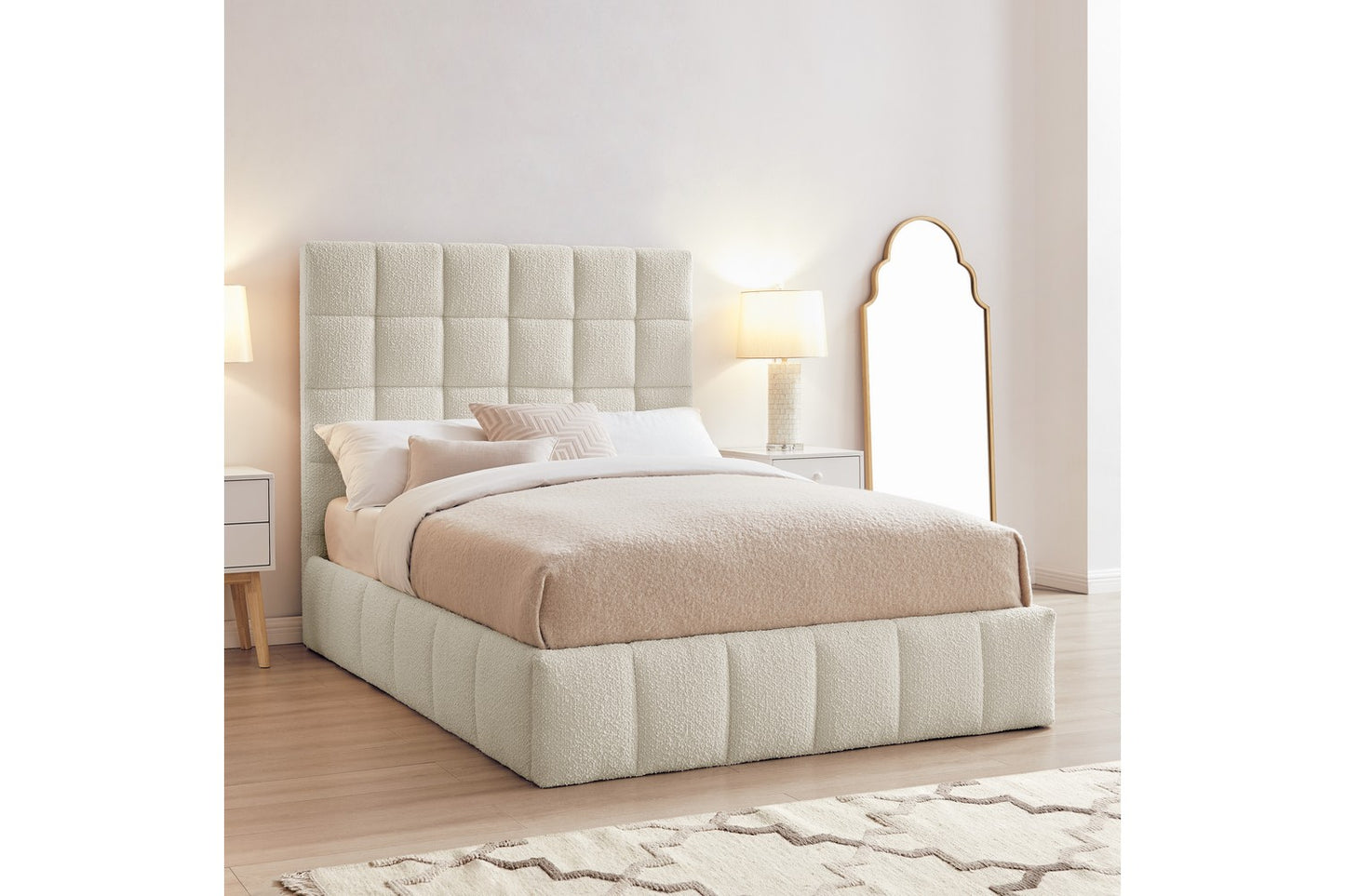 The Ritz Double Storage Bed In Ivory Boucle