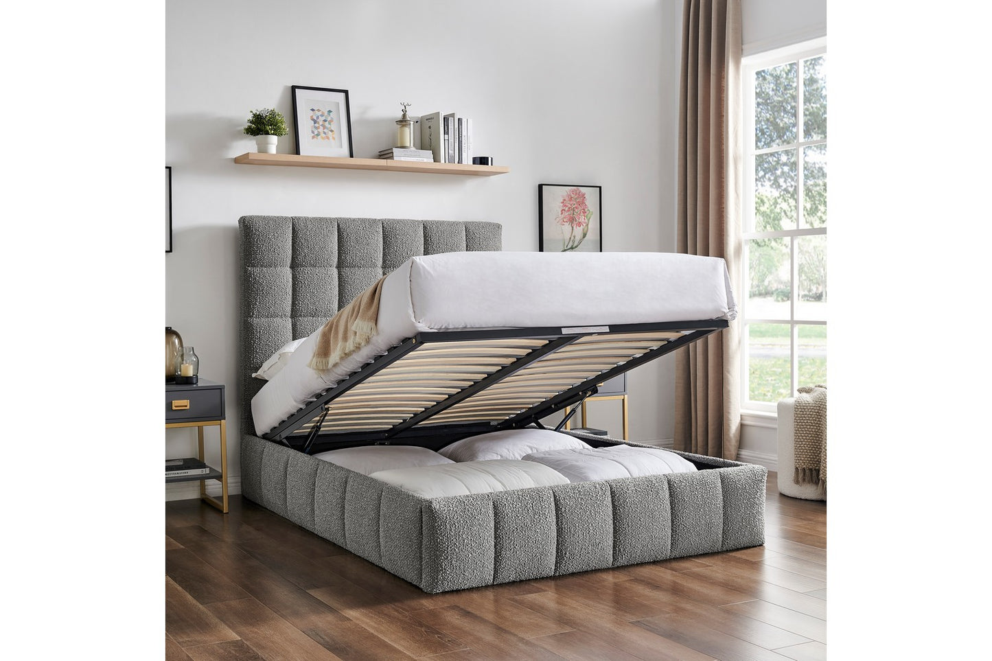 The Ritz Kingsize Storage Bed In Grey Boucle