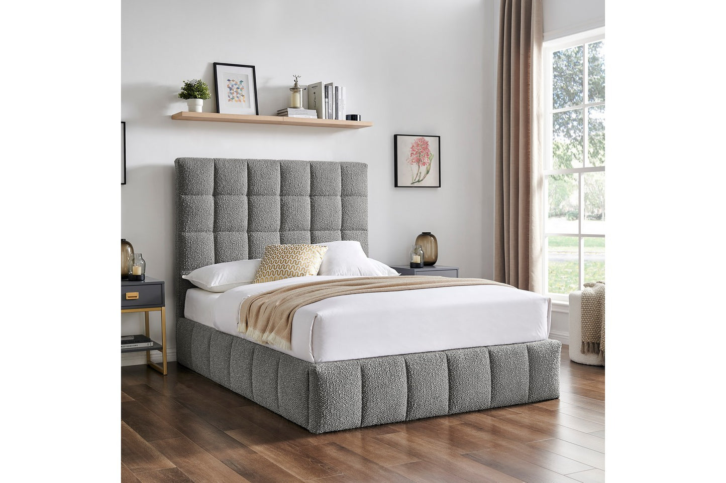 The Ritz Kingsize Storage Bed In Grey Boucle