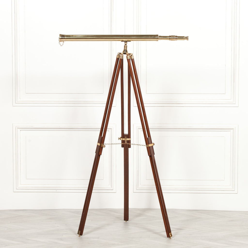 Brass Telescope on Wooden Stand