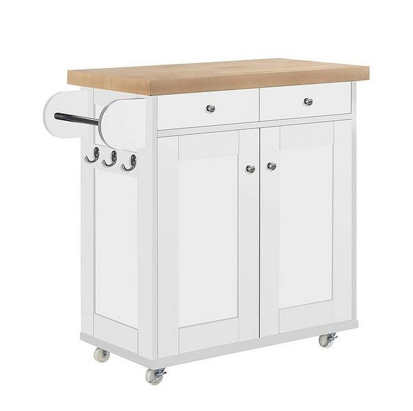 Harry Christian Home White Kitchen Island With Oak Top