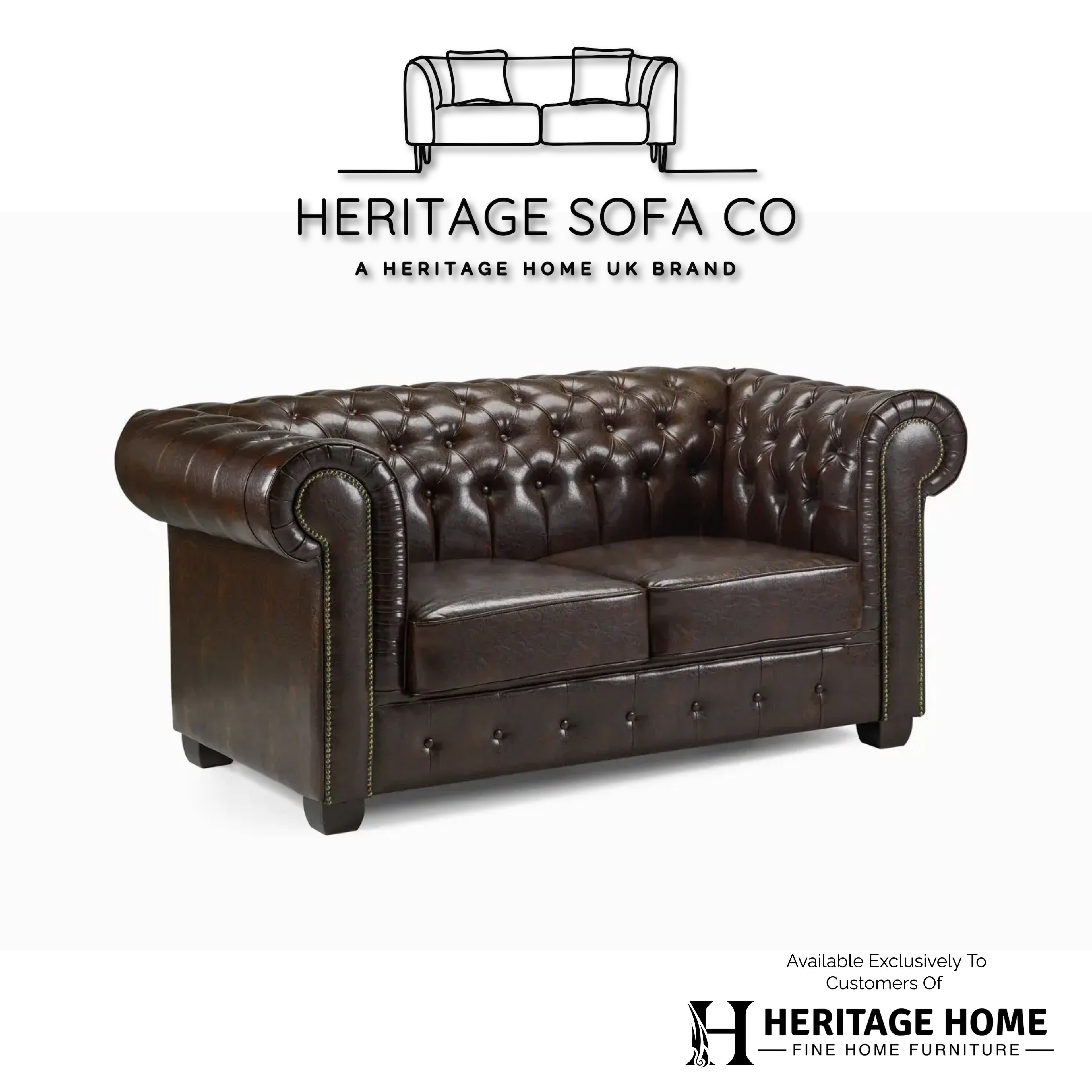 The Lancaster 2 Seater Chesterfield Sofa In Antique Brown