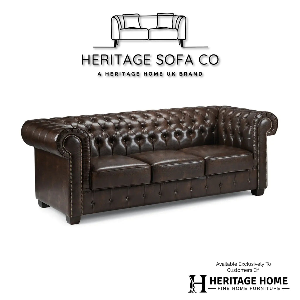 The Lancaster 3 Seater Chesterfield Sofa In Antique Brown Leather