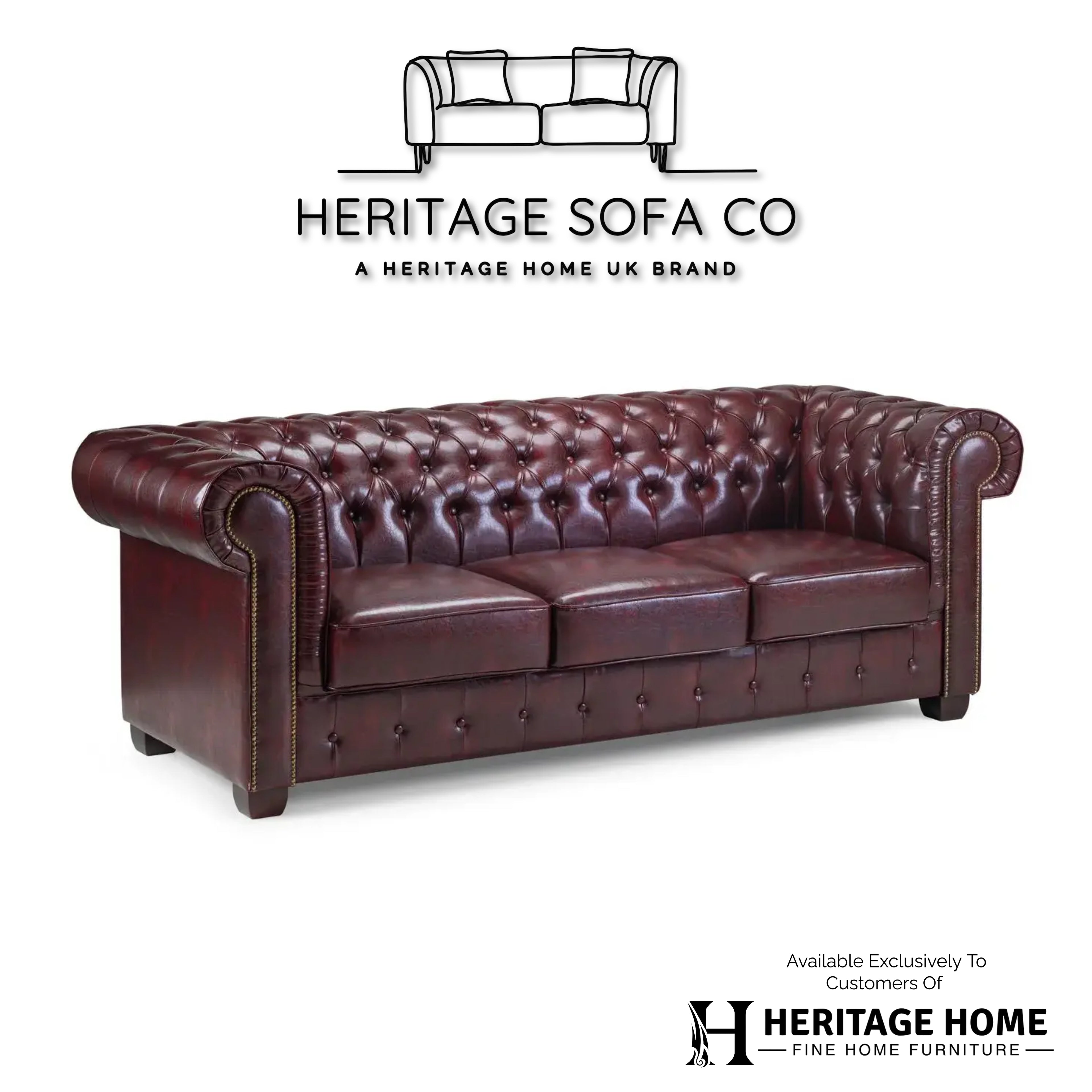 The Lancaster 3 Seater Chesterfield In Oxblood Red Leather