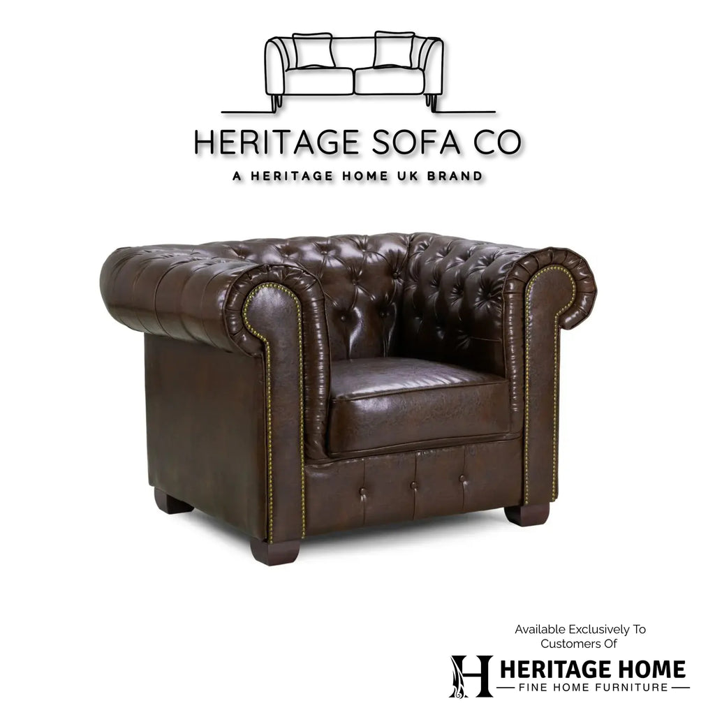 The Lancaster Chesterfield Armchair In Antique Brown Leather