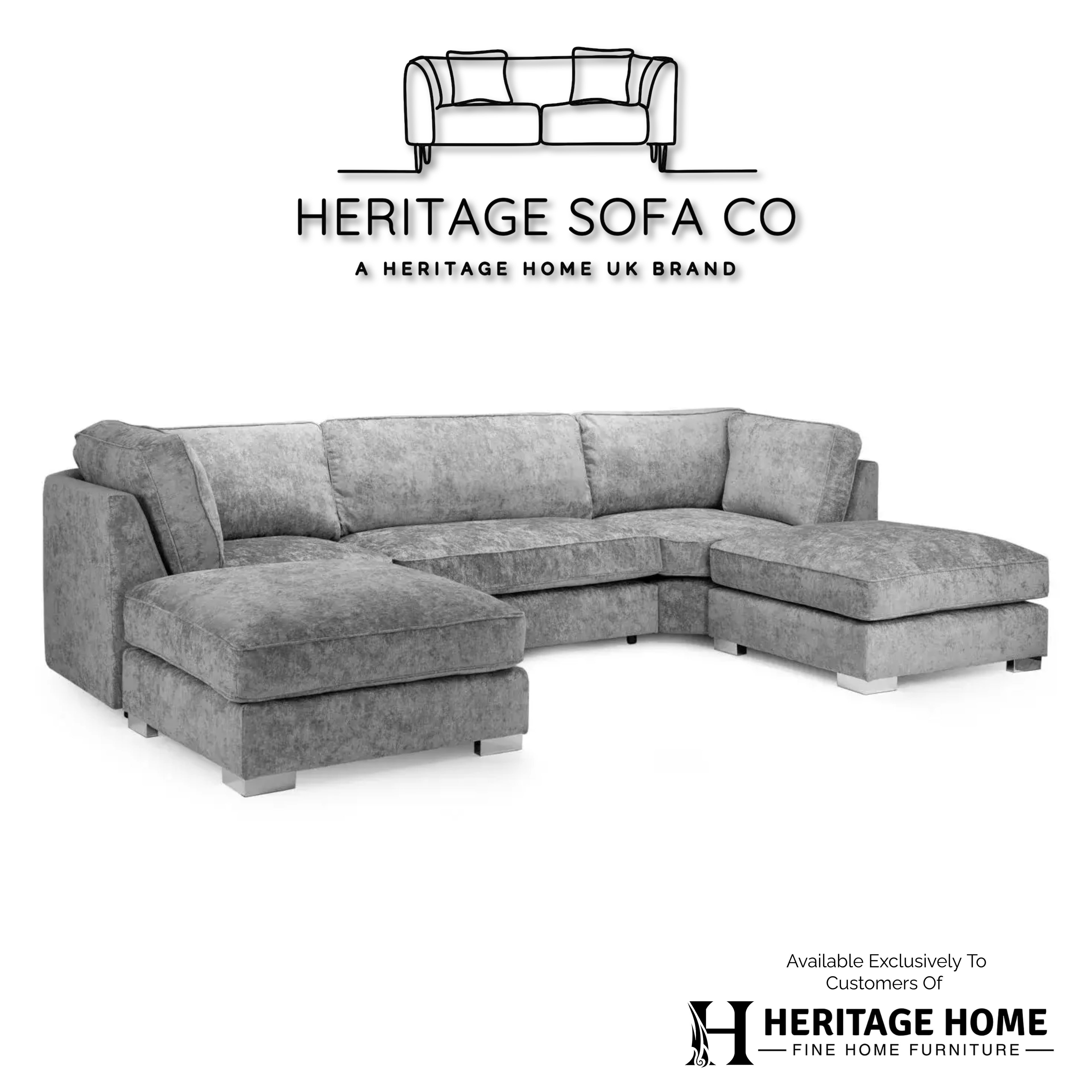 The Olivia U-Shape Sofa In Platinum Full-back Model