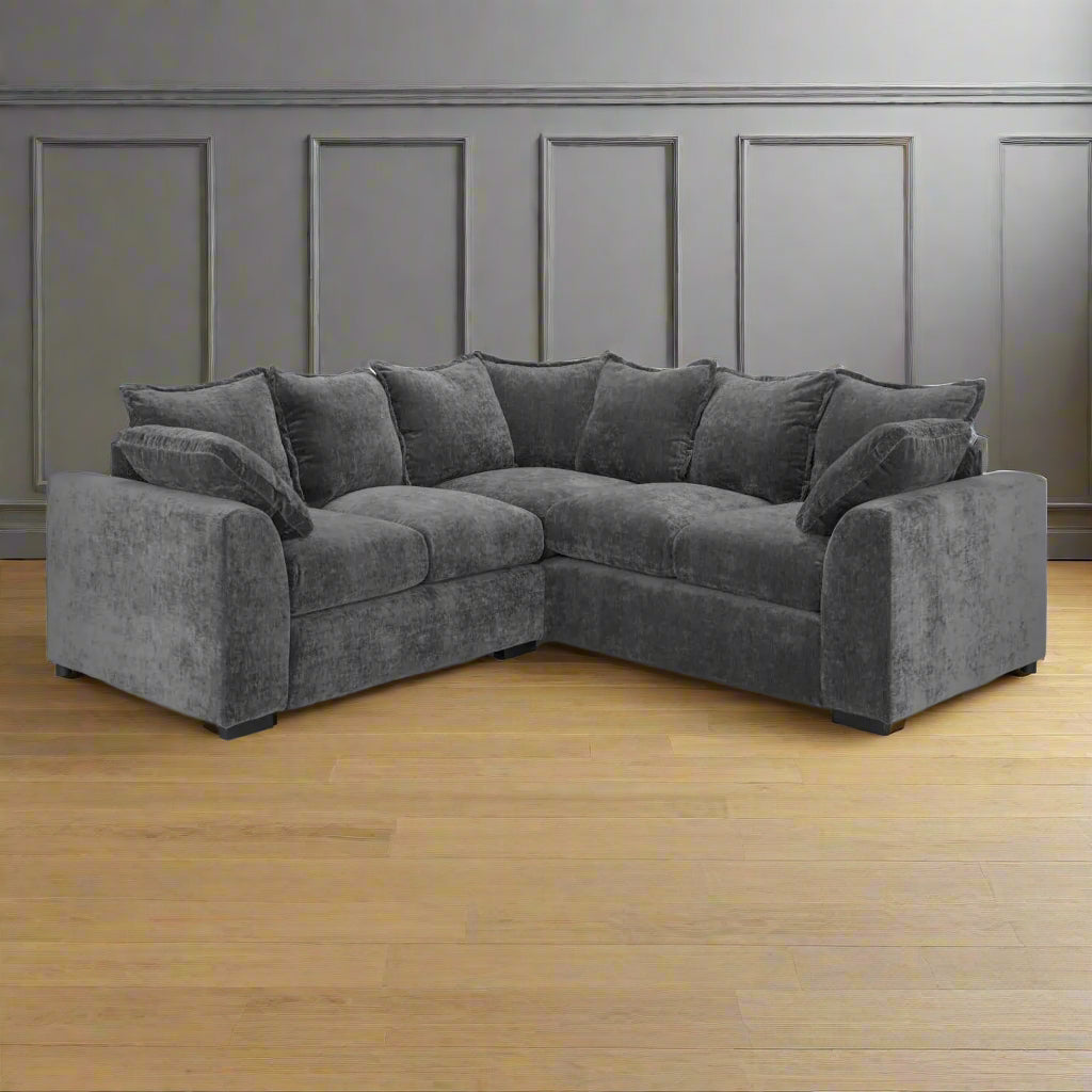 Grey sectional sofa on a white background