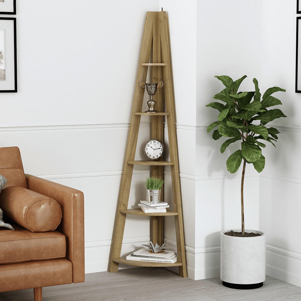 Harry Christian Home Essential Oak Corner Ladder Shelving