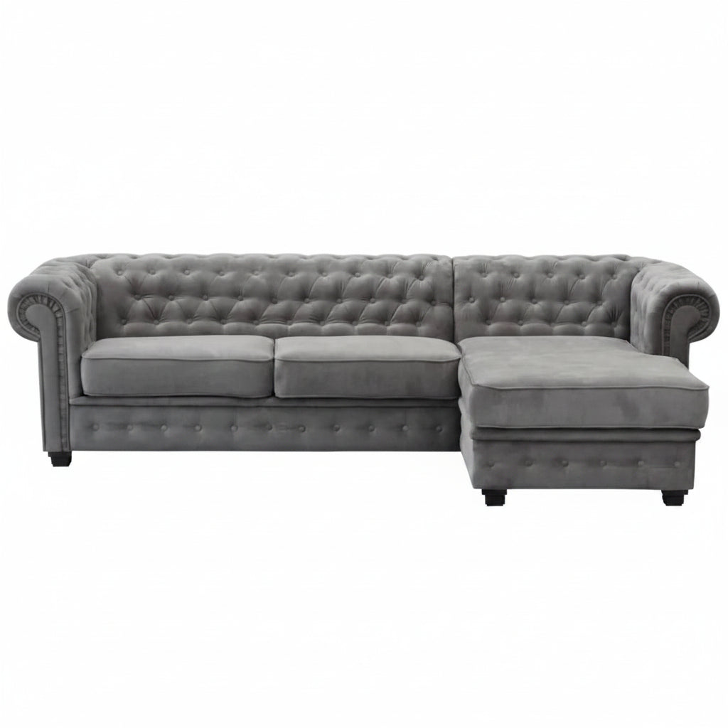 Chesterfield Universal Corner Sofa in Dark or Light Grey Upholstery