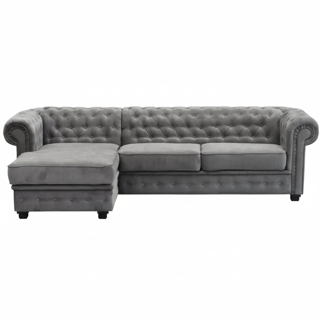 Chesterfield Universal Corner Sofa in Dark or Light Grey Upholstery