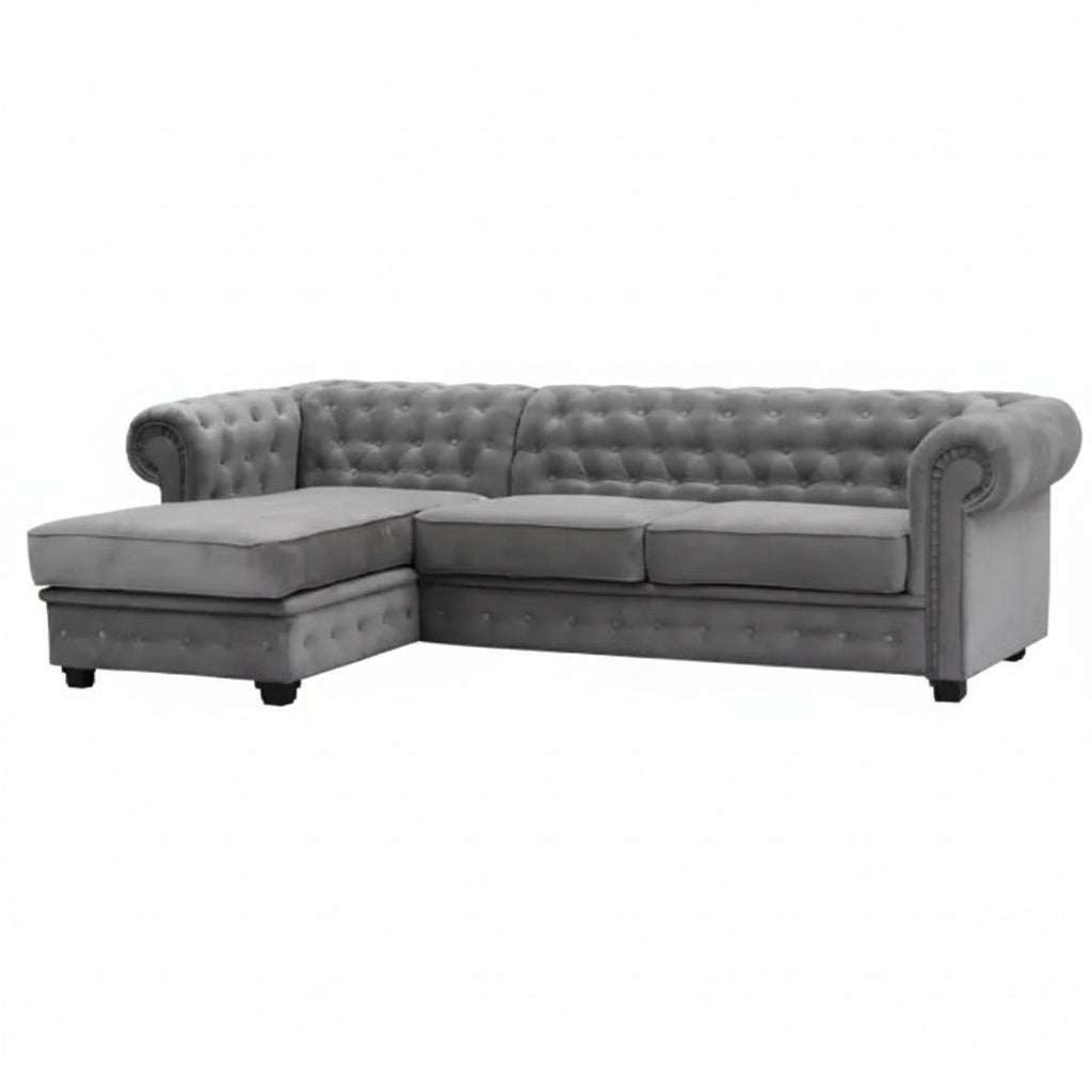 Chesterfield Universal Corner Sofa in Dark or Light Grey Upholstery