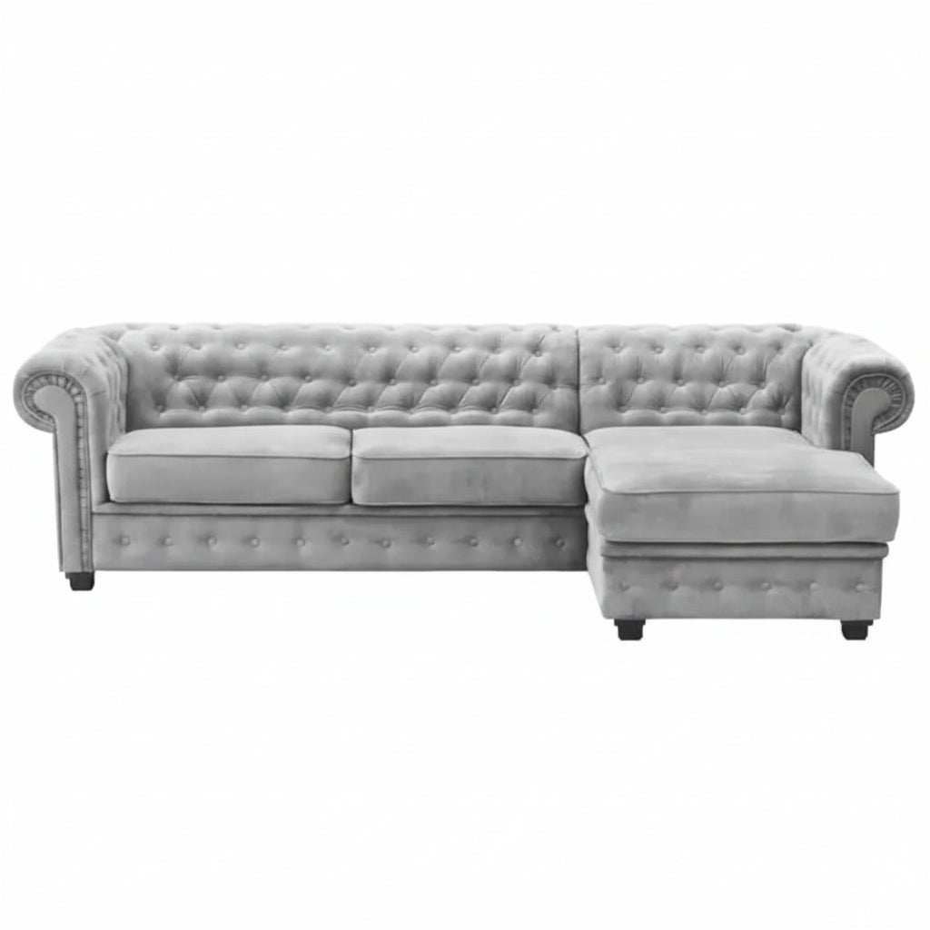 Chesterfield Universal Corner Sofa in Dark or Light Grey Upholstery