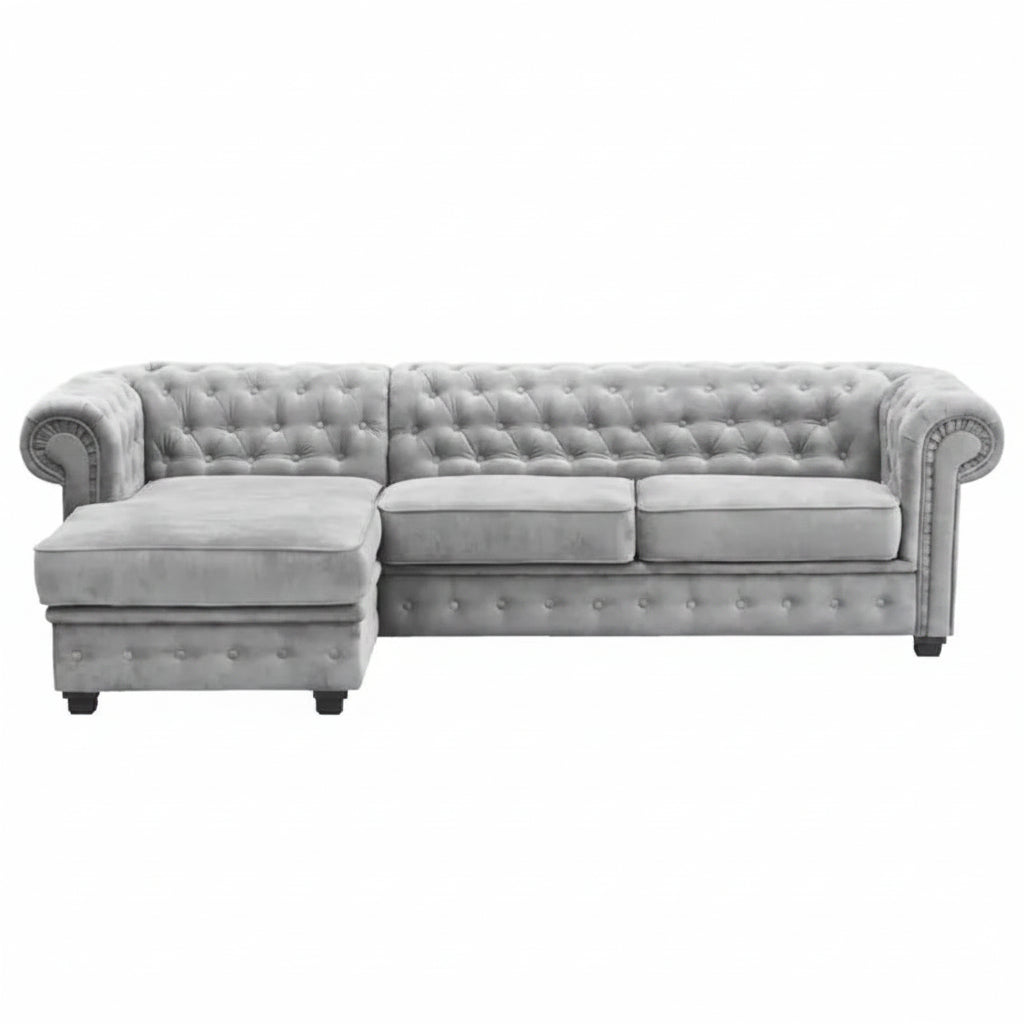 Chesterfield Universal Corner Sofa in Dark or Light Grey Upholstery
