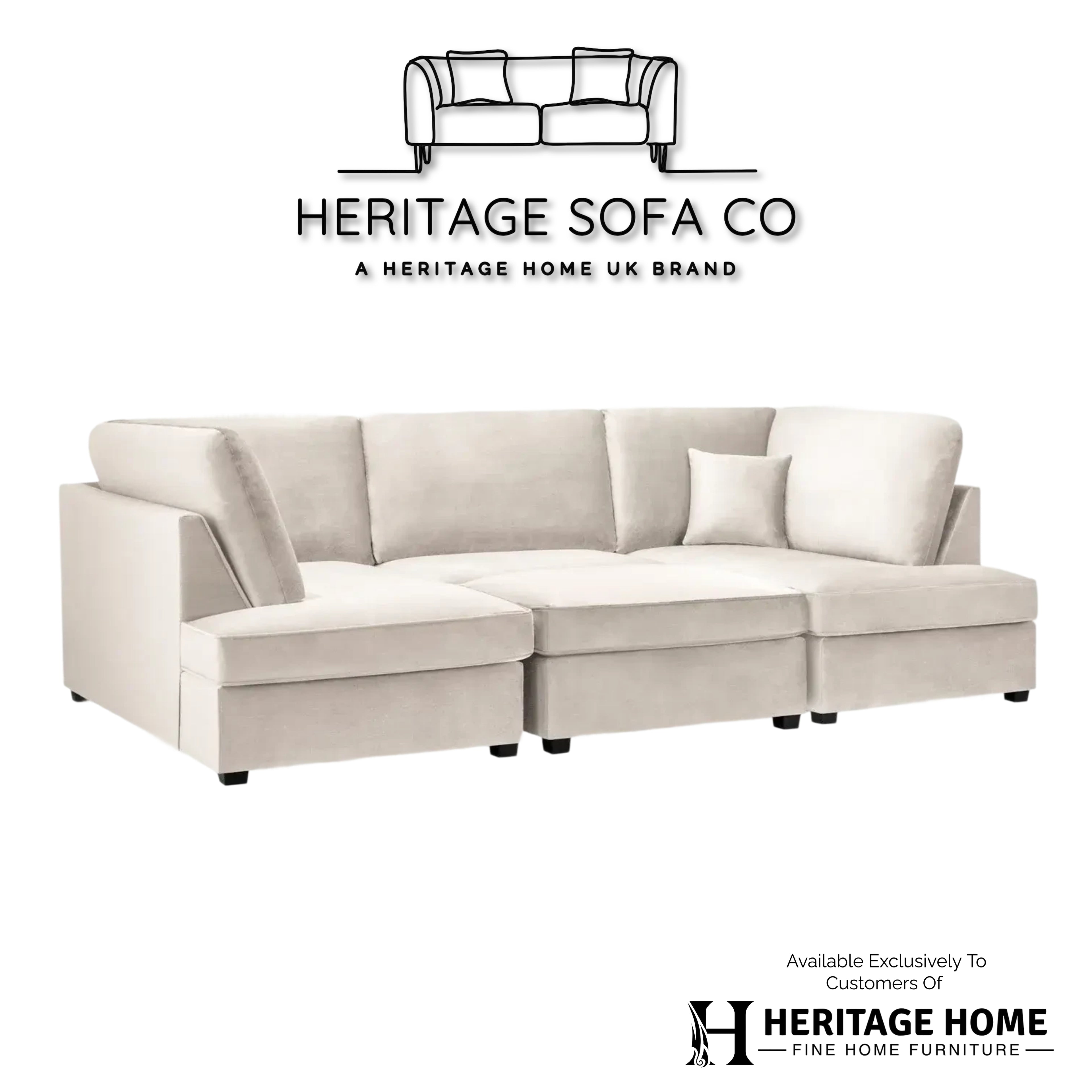 Valencia Cinema U-Shape Sofa In Plush Velvet Beige