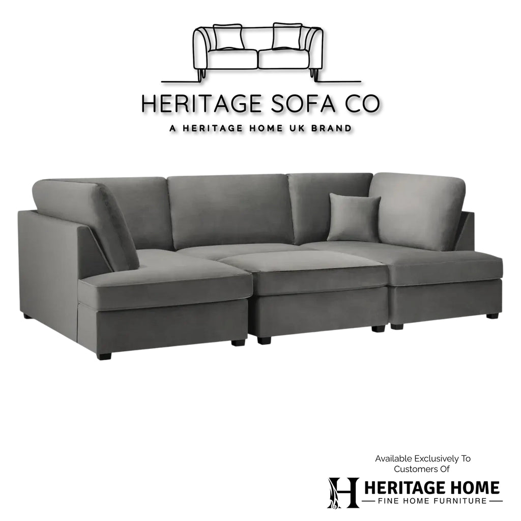Valencia Cinema U-Shape Sofa In Plush Velvet Grey