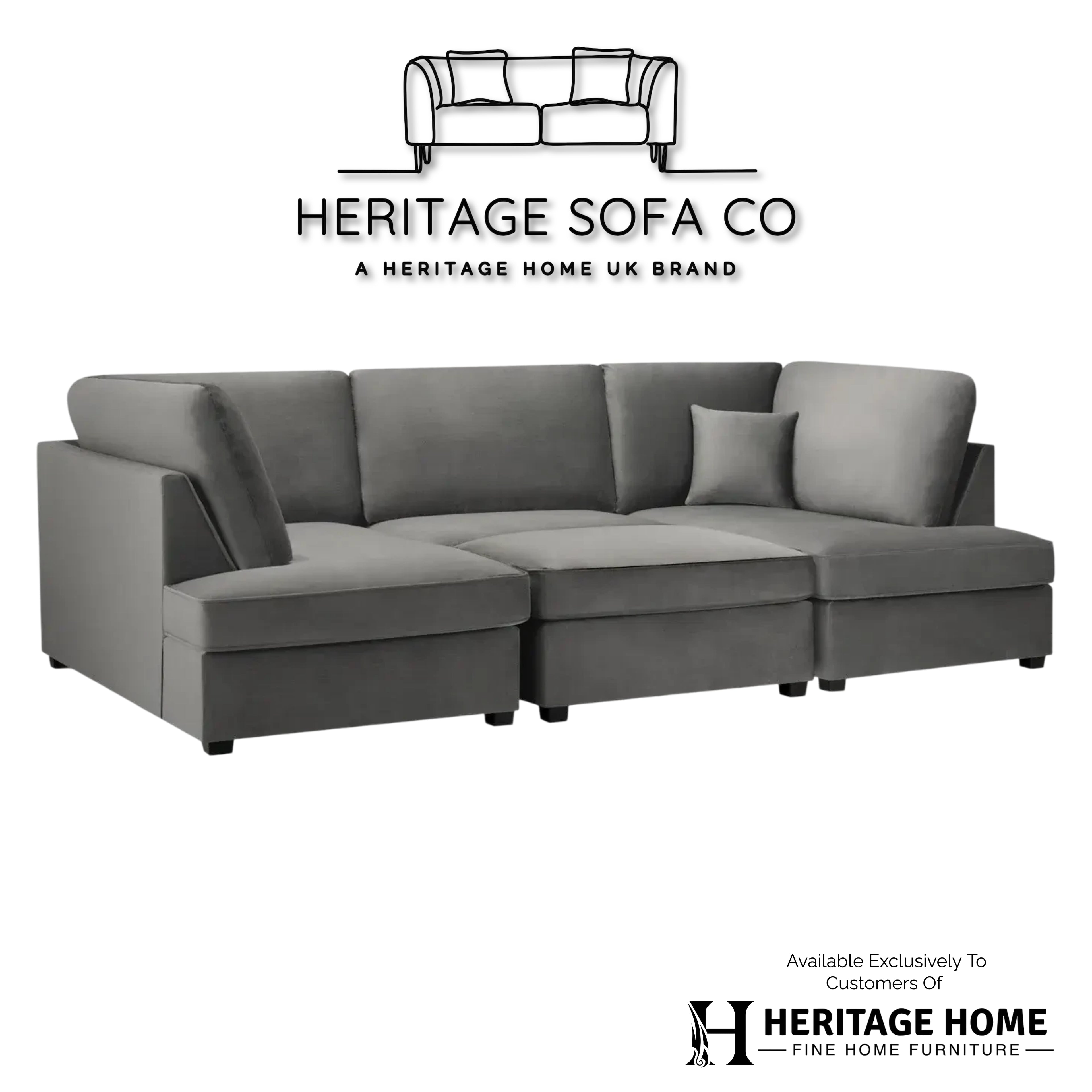 Valencia Cinema U-Shape Sofa In Plush Velvet Grey