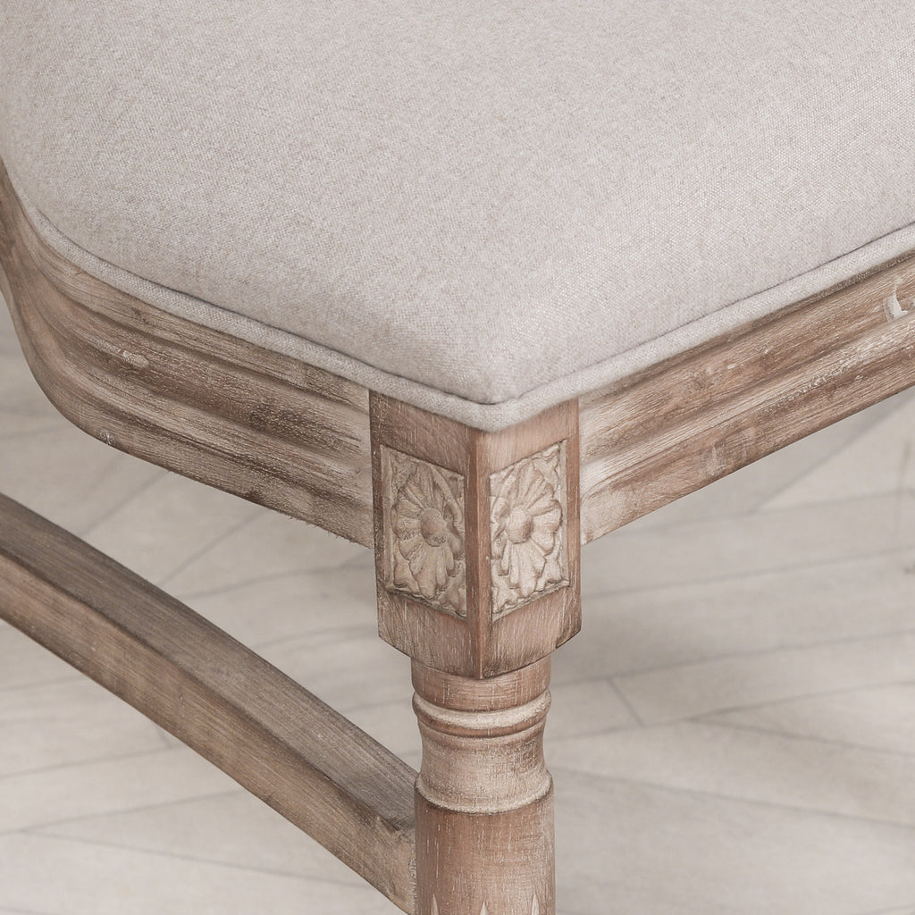 Wooden Column Rectangular Dining Table 220cm With 6 Louis Square Backed Chairs.