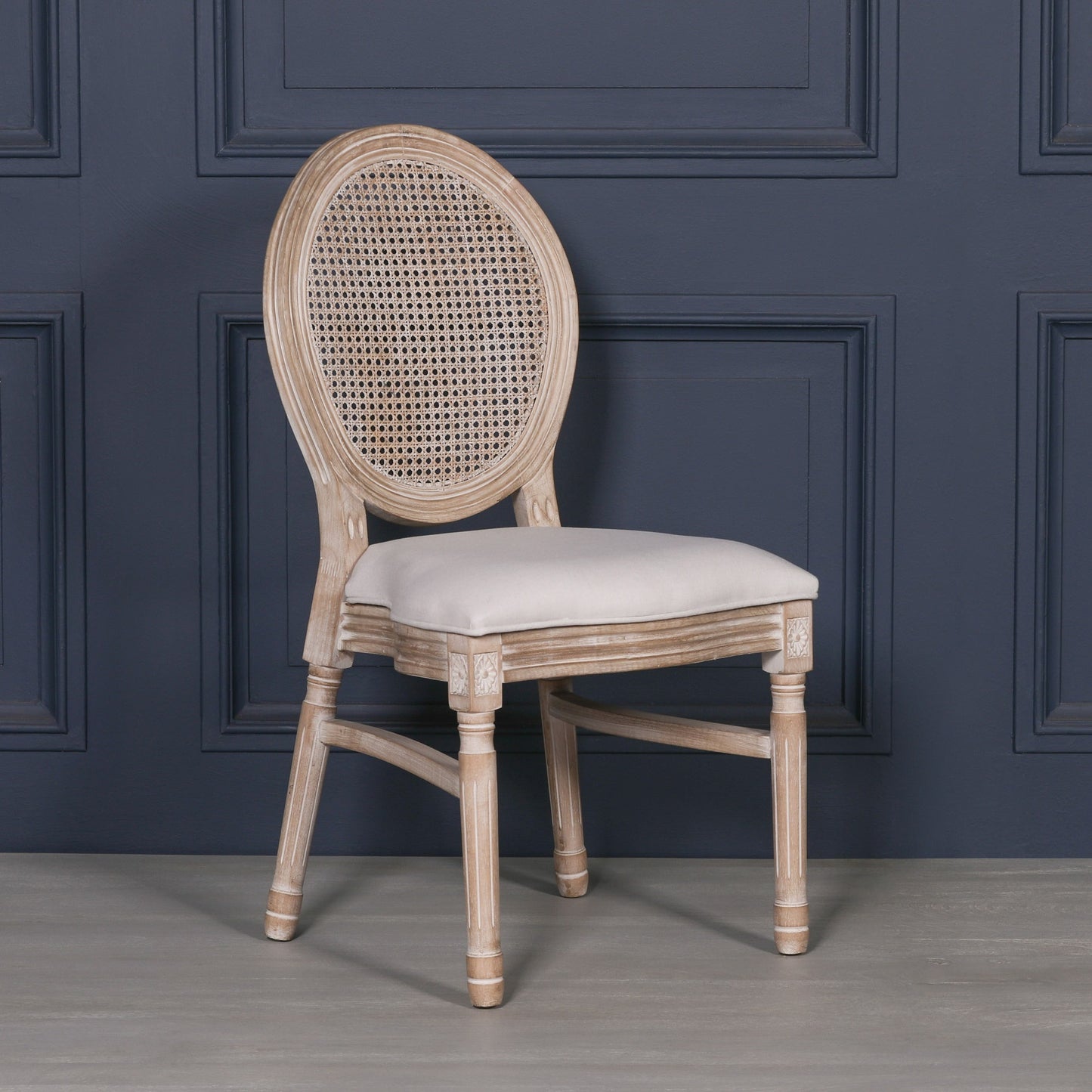 Light Wooden Louis Upholstered Dining Chair