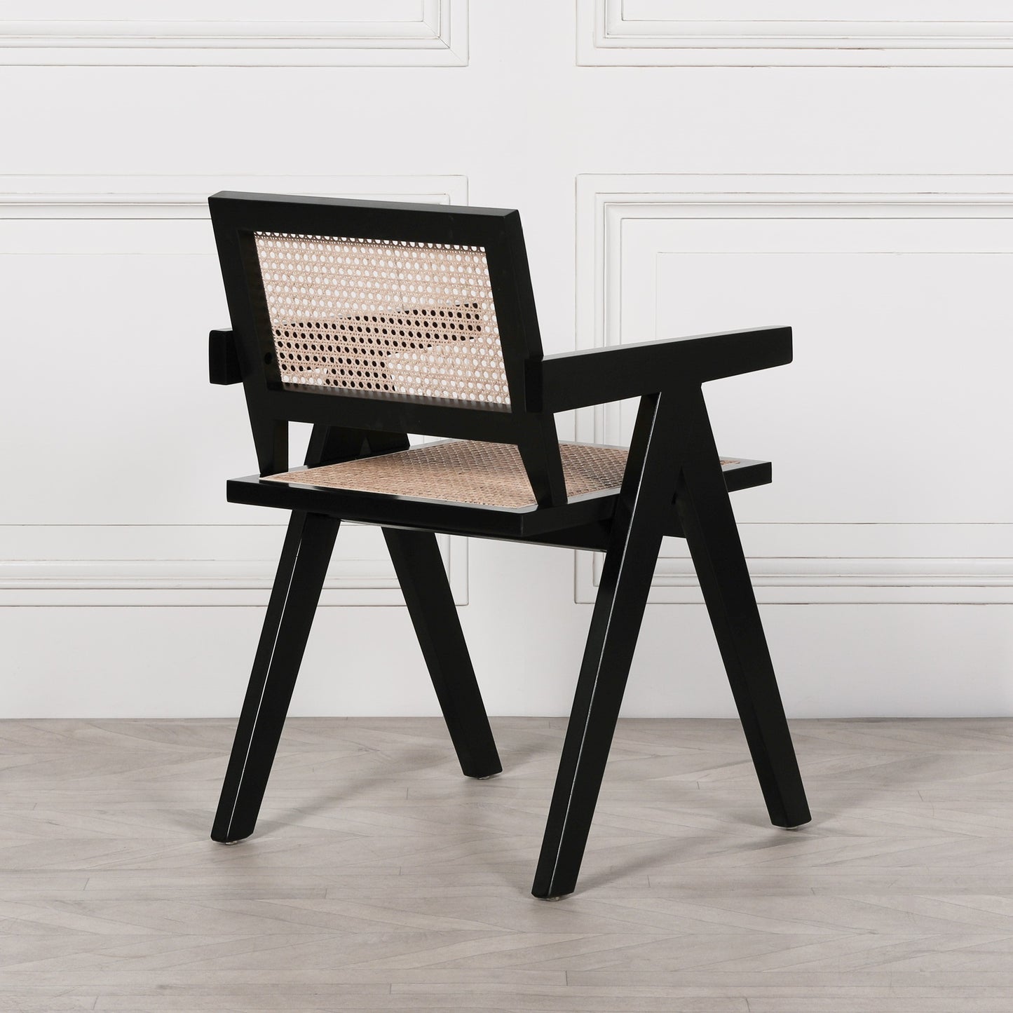 Black Painted Wooden Cane Dining Chair