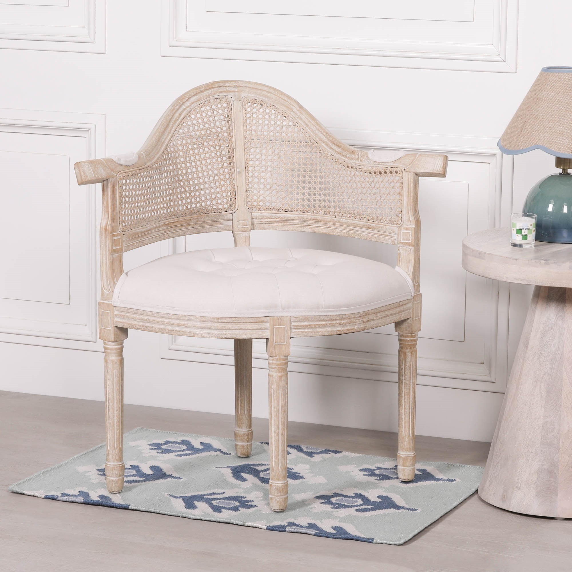 Wooden Louis Upholstered Corner Chair