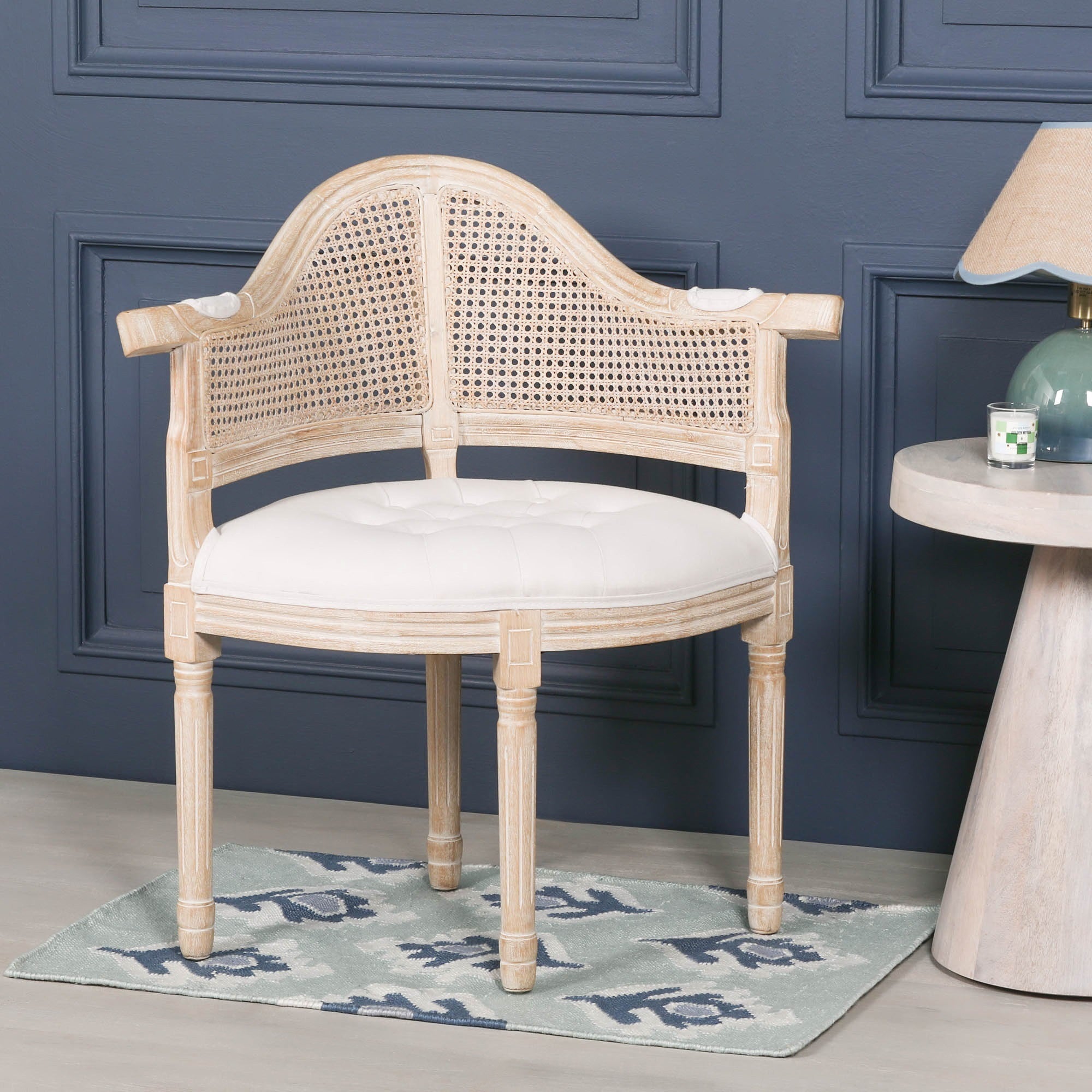 Wooden Louis Upholstered Corner Chair