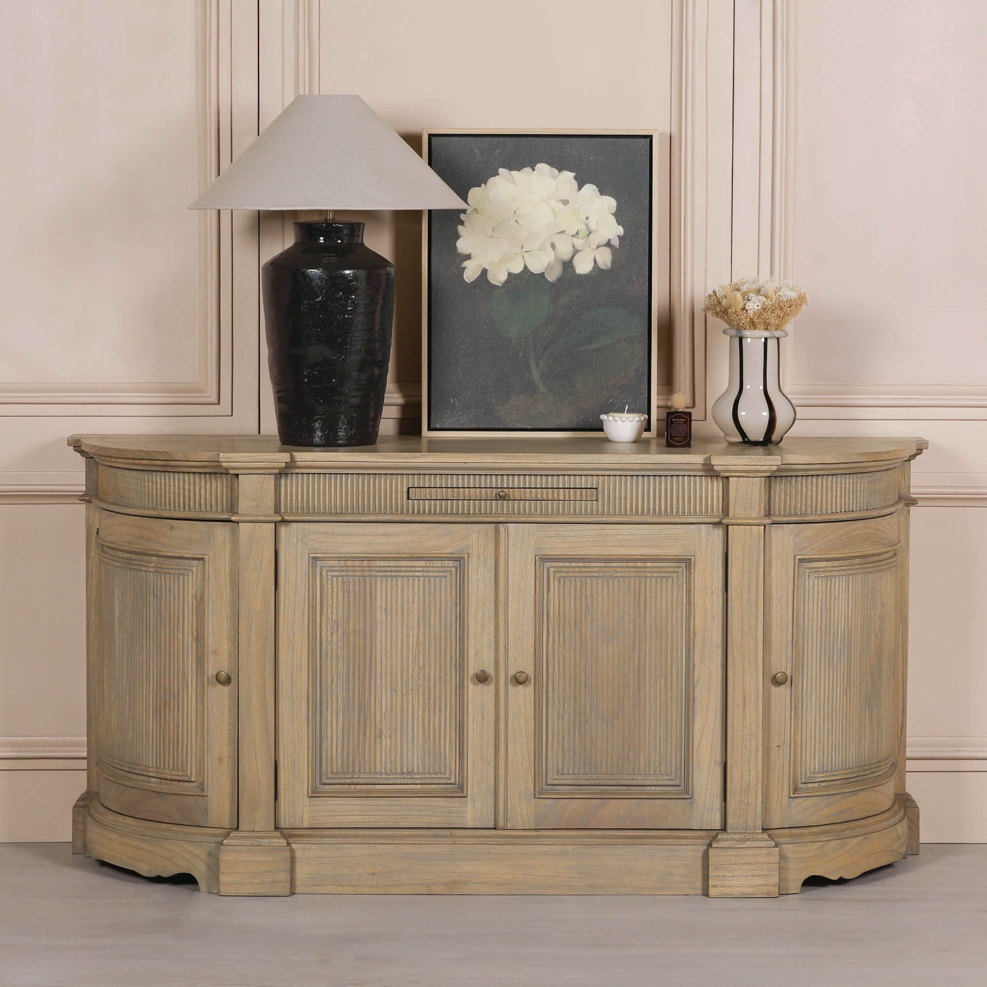 Rustic Wooden Fluted Buffet Sideboard