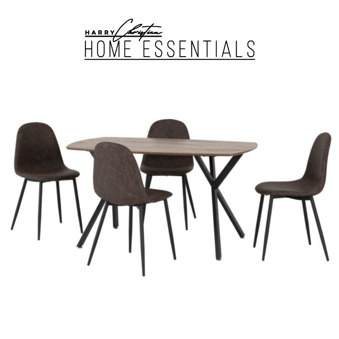 Wooden Dining Table with 4 Faux Brown Leather Chairs Home Essentials By Harry Christian Home