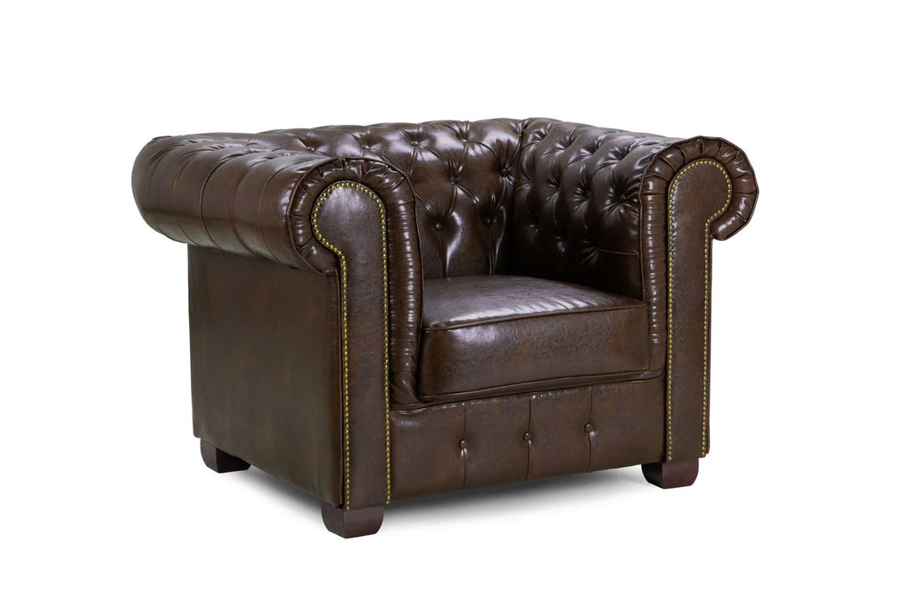 The Lancaster Chesterfield Armchair In Antique Brown Leather